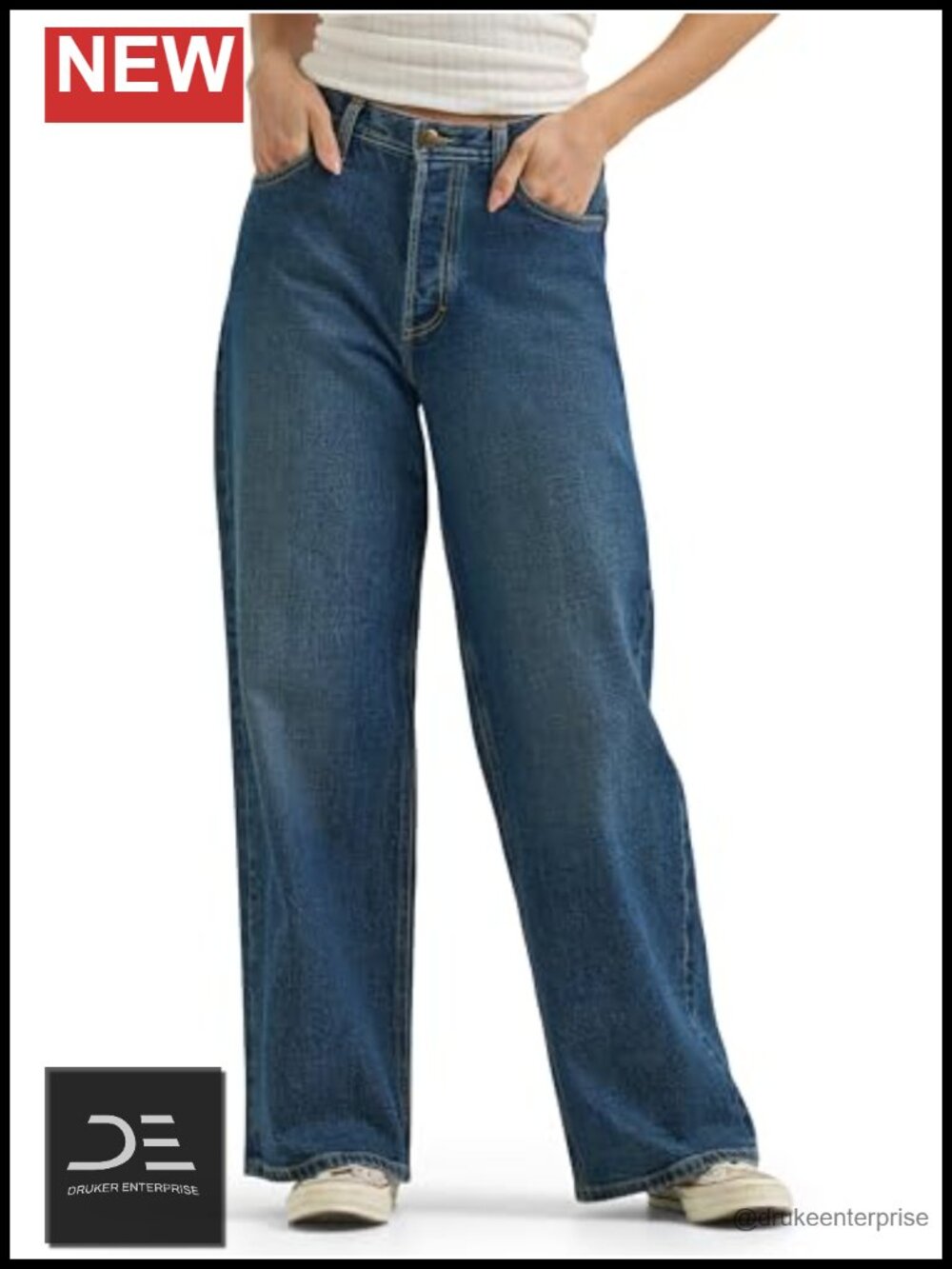 Women's Low Slung Baggy Jeans - Loose Fit Cotton Stretch Wide Leg